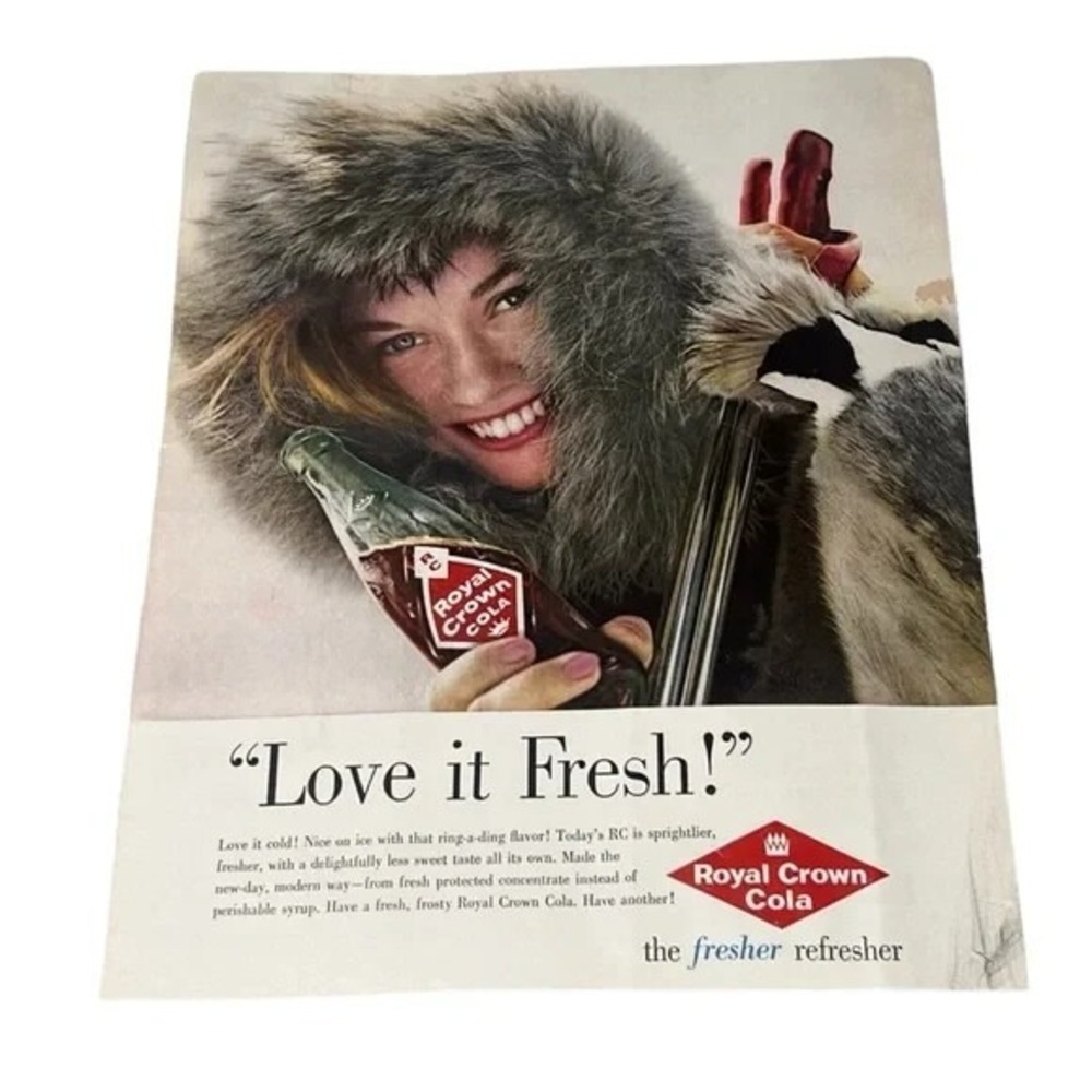 1960 Royal Crown Cola Love It Fresh Original Vintage Print Ad